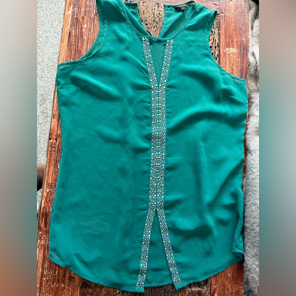 Guess Teal Embellished Tank Top